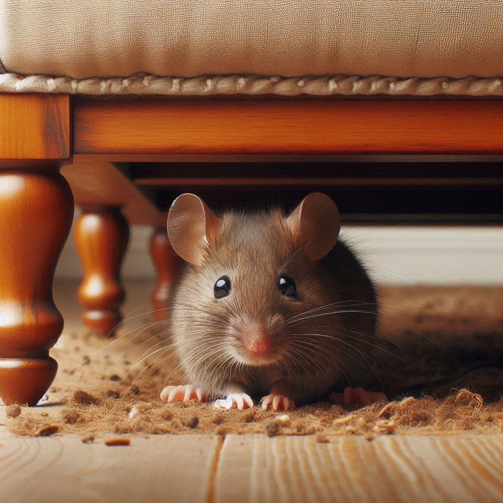 Rat hiding under couch